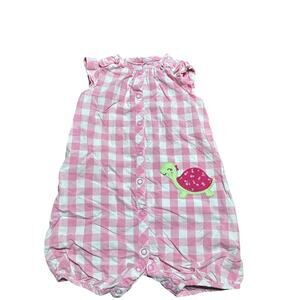 Child of mine pink and white gingham romper embroidered turtle size 12 month
